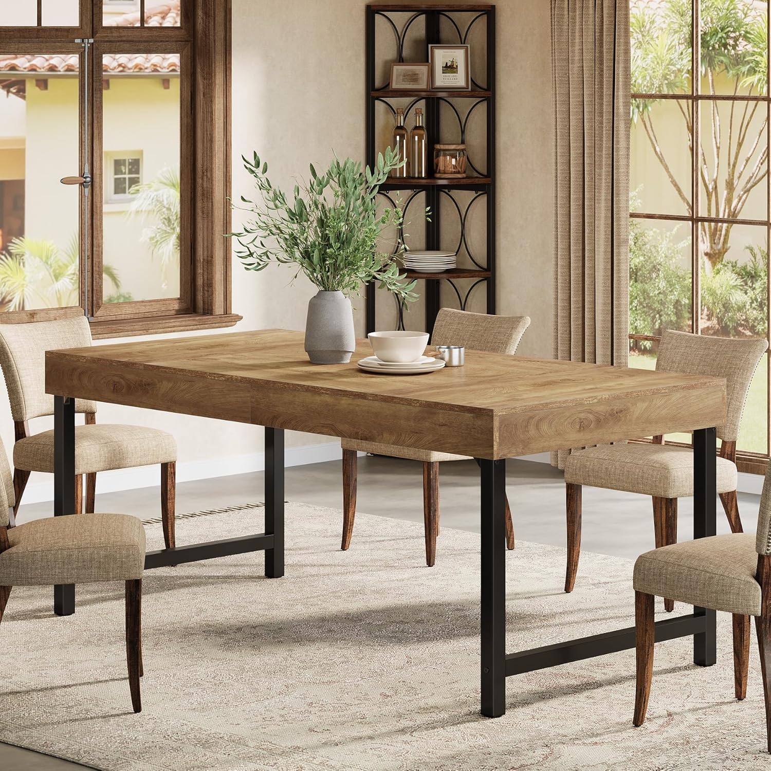 55" Tribesigns Farmhouse Dining Table, with Heavy-Duty Metal Legs for 4-6 People