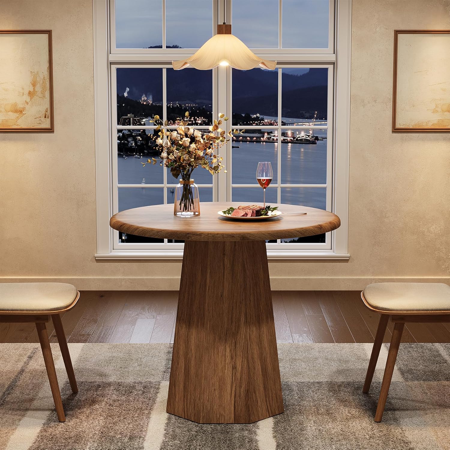31.5" Compact Round Dining Table, Octagonal Base Kitchen Table for 2-4 People ( Only Table)