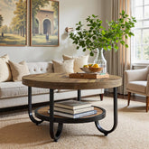 2-Tier Round Coffee Table with Storage, 31.5-Inch Center Cocktail Table 3