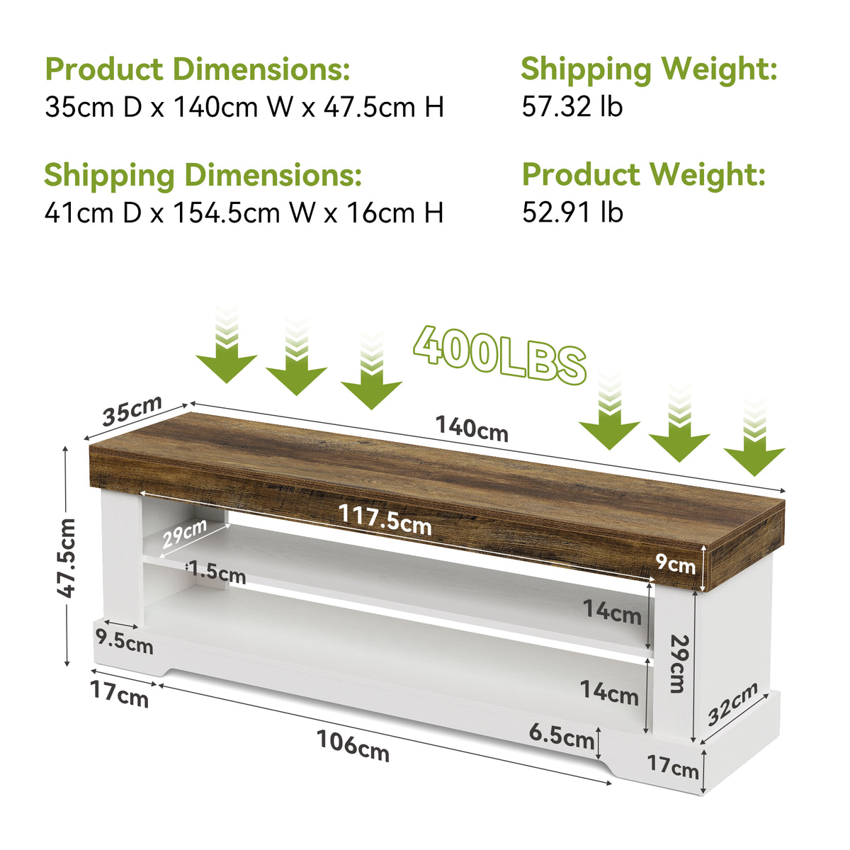 100cm Shoe Bench, Wooden Entryway Bench with 3-Tier Open Storage