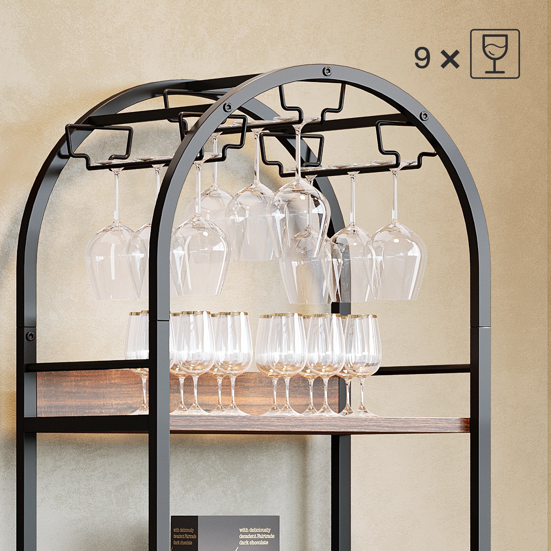 72.04" Tall Wine Rack with Glass Holder, Industrial Metal Wine Storage Stand with Tabletop