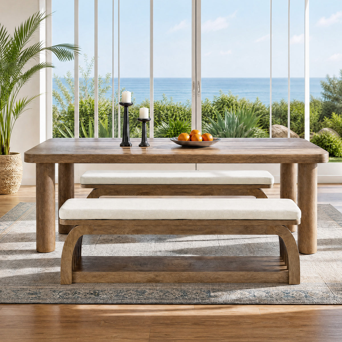 140cm Dining Bench, Upholstered 2-Tier Farmhouse Kitchen Bench with Hollow Legs