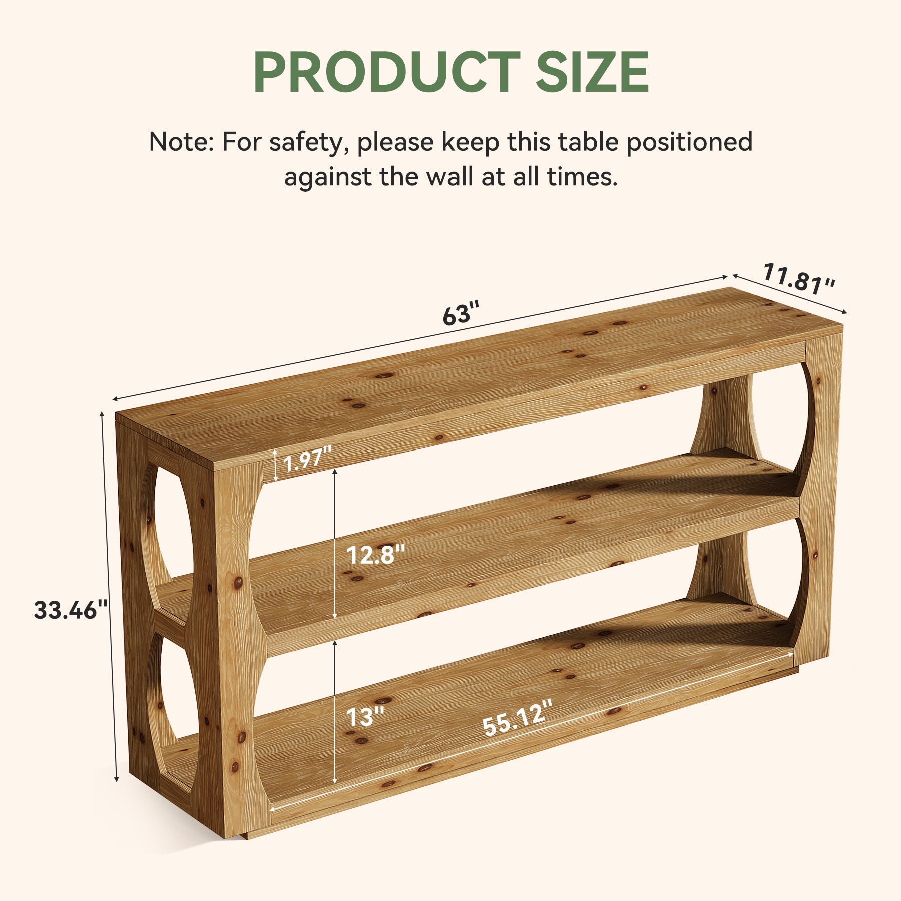 160cm Solid Wood Console Table, Farmhouse Narrow Entryway Sofa Table with 3-Tier Storage