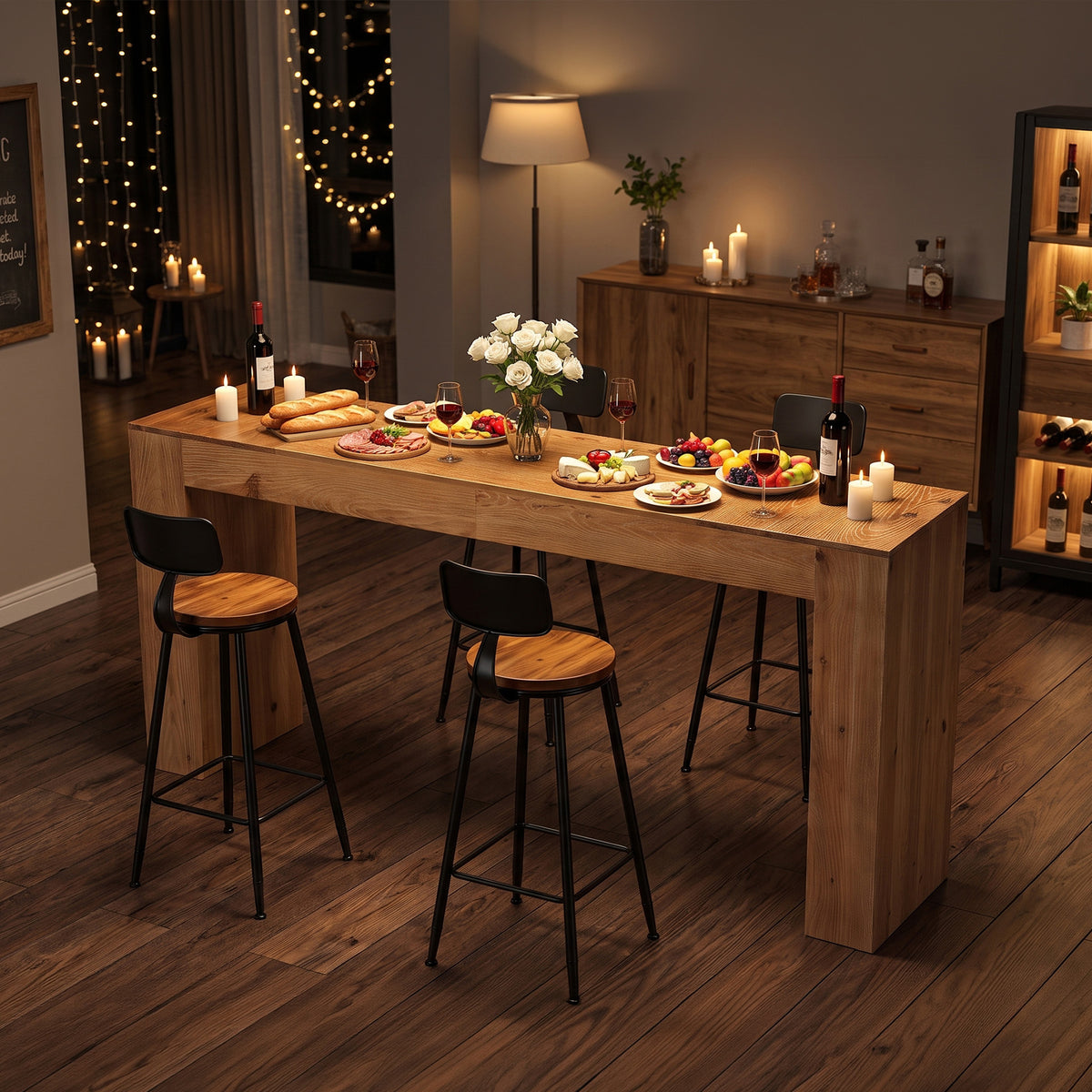 180cm Bar Table, Solid Wood Farmhouse Counter Height Table
