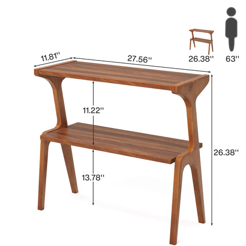 27.5" 2-Tier End Table, Slim Sofa Side Table with Storage Shelf