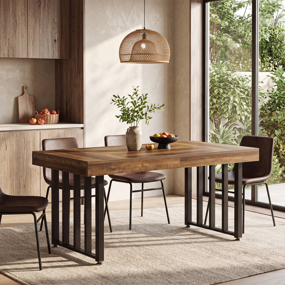 140cm Dining Table, Rectangular 4-Seater Kitchen Table with Metal Legs