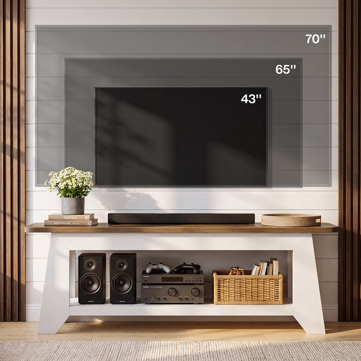 160cm TV Stand, Farmhouse Entertainment Centre with Storage for TVs up to 70"