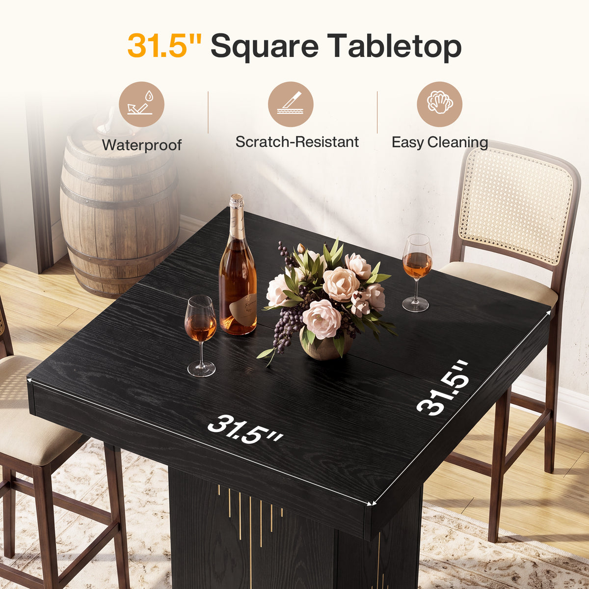 Tribesigns Square High Bar Table with Column Base, 80 x 80 cm, for the Kitchen and Living Room