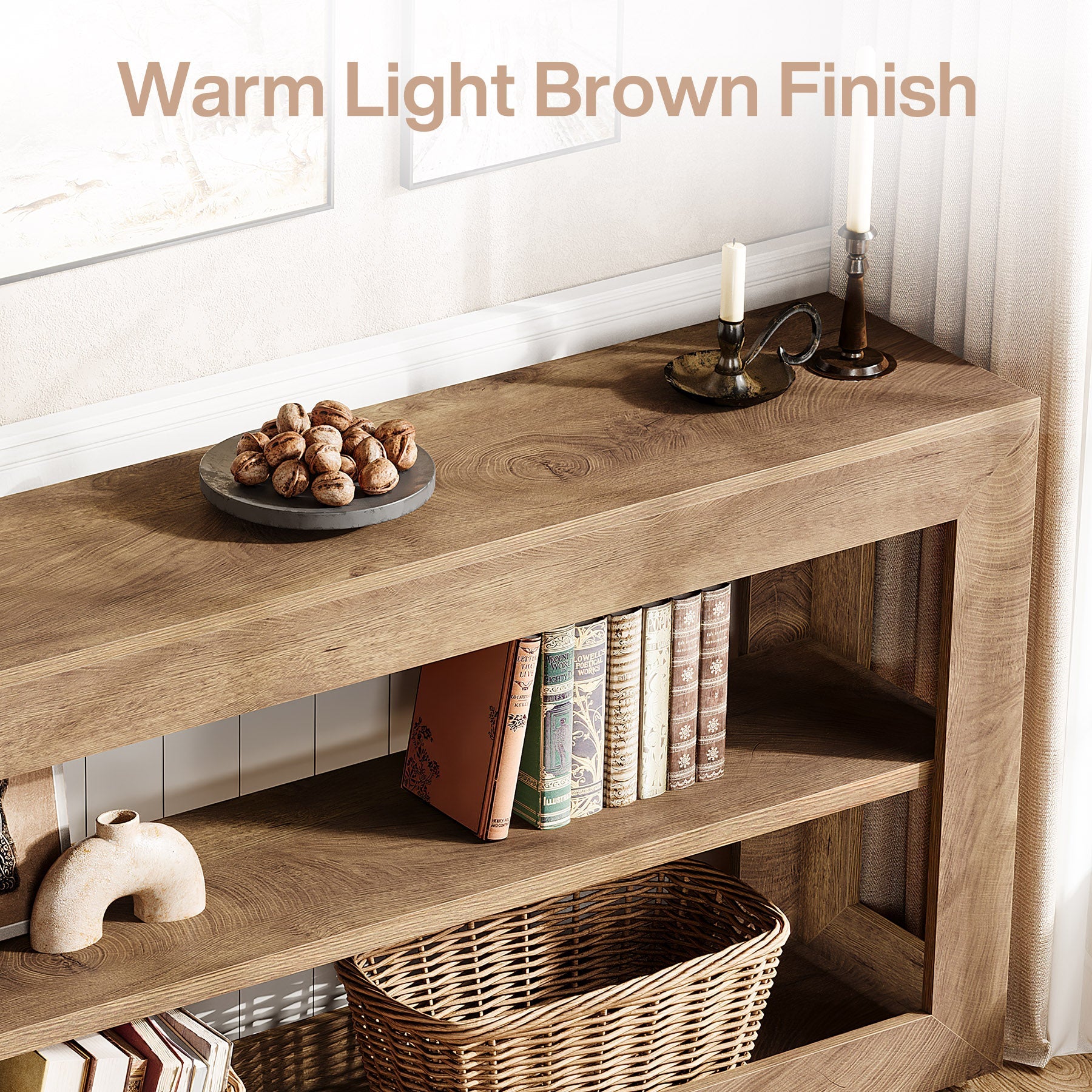 63" Console Table, Farmhouse Entryway Table with 3-Tier Storage Shelf