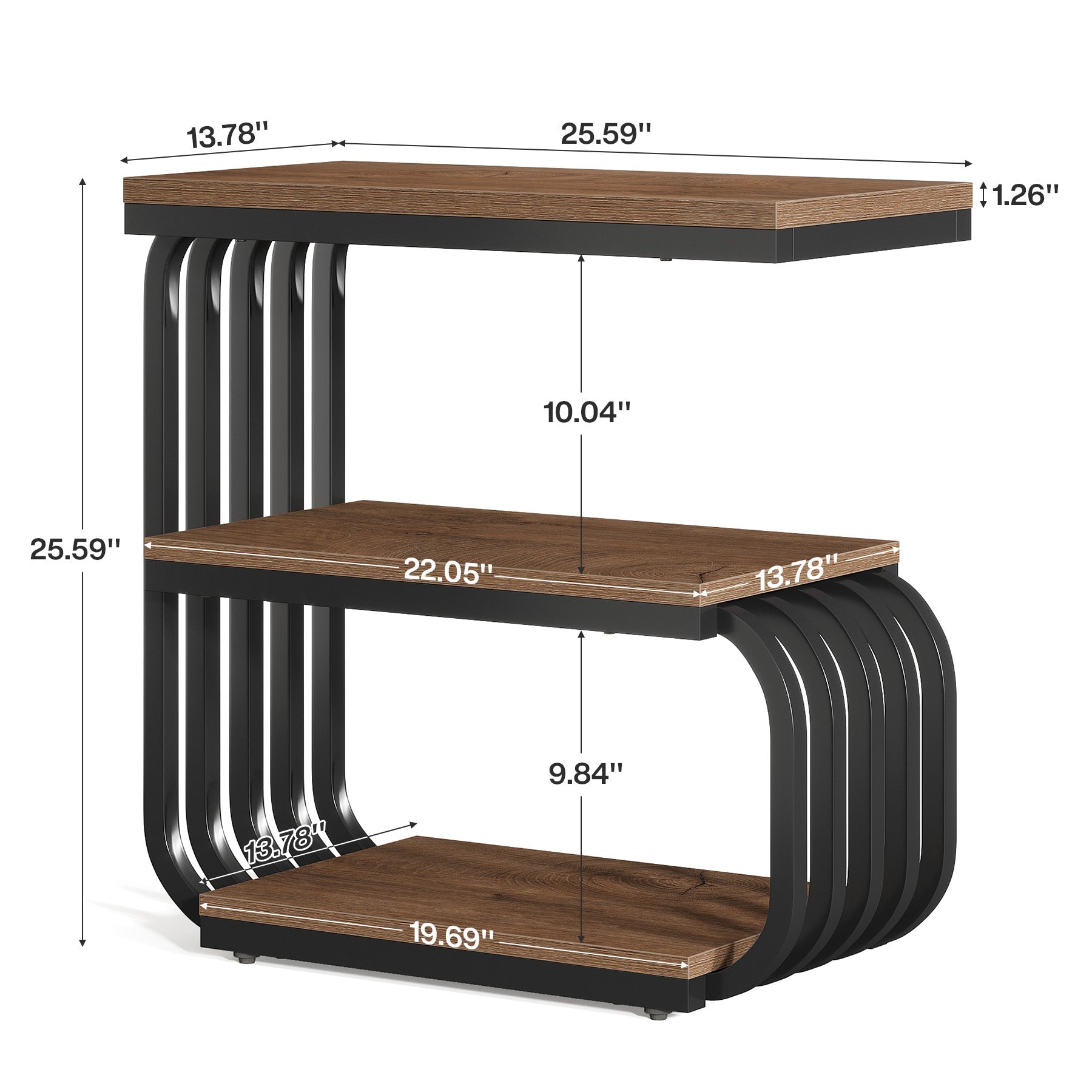 3-Tier Narrow End Table, C-Shaped Side Table for Living Room