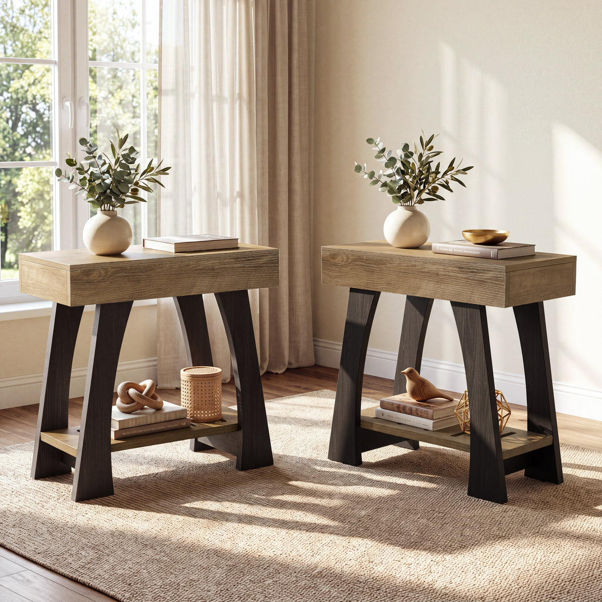 40cm Narrow Side Table, 2-Tier Slim End Table for Small Spaces Living Room