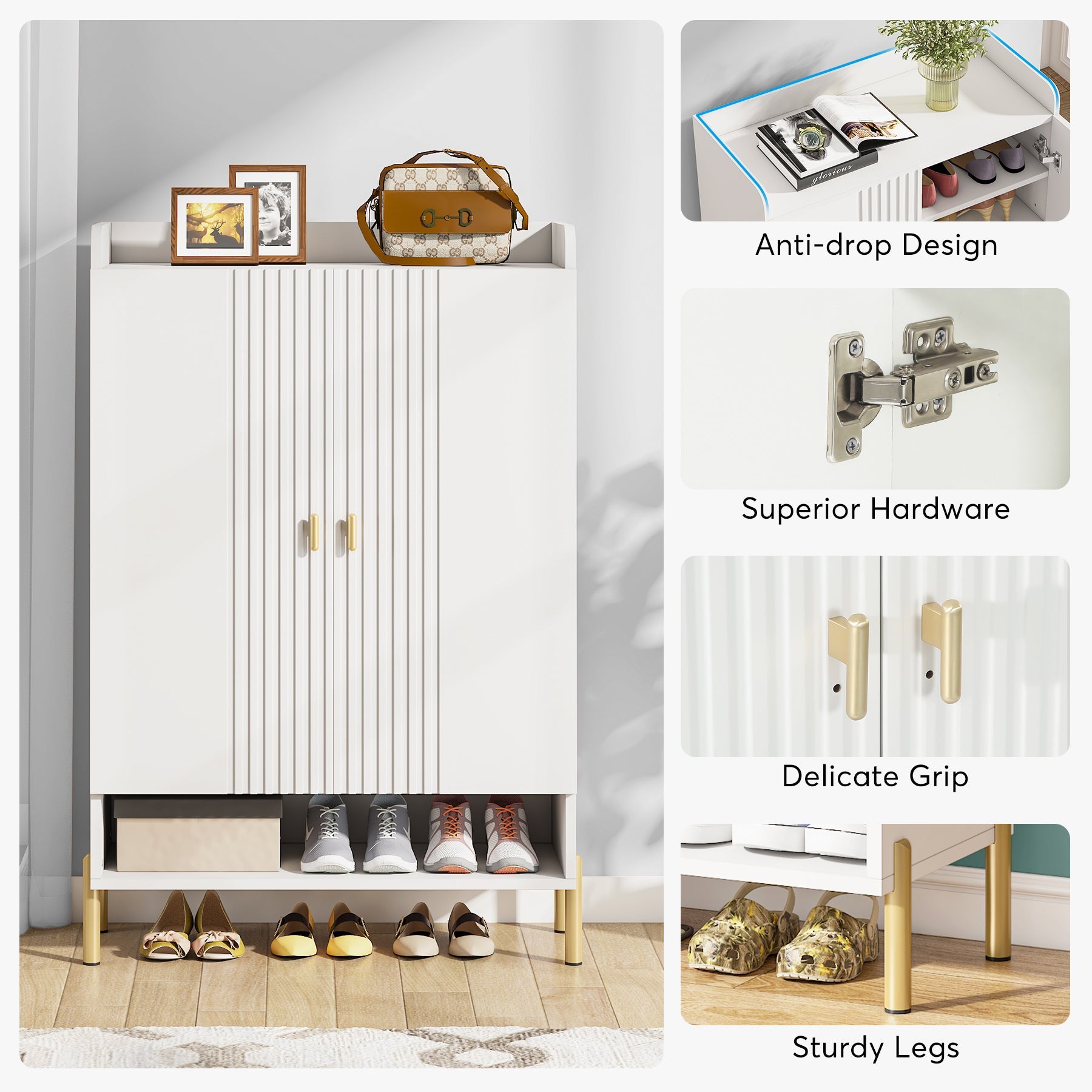 6-Tier Shoe Cabinet, Freestanding White Organizer with Doors for Entryway