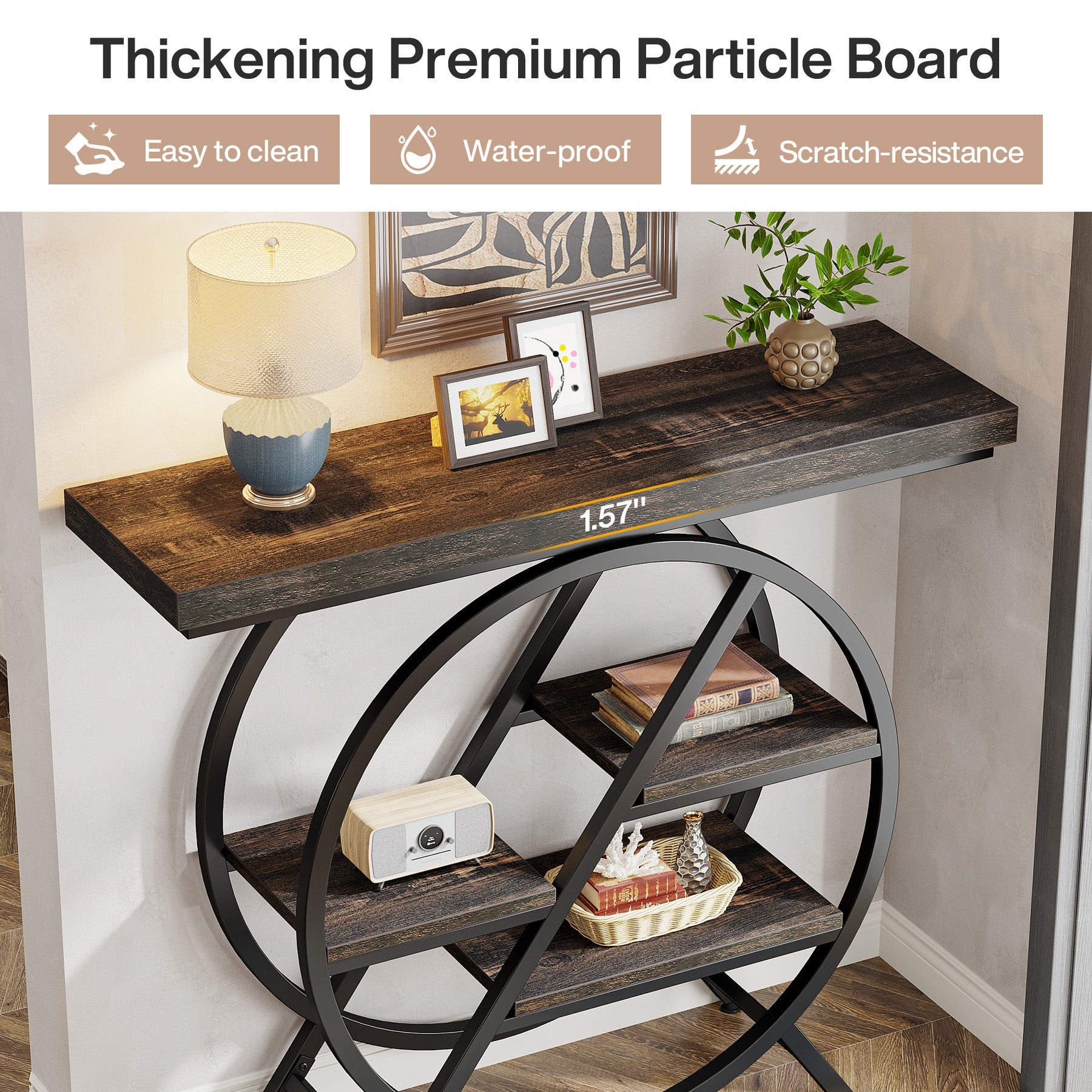 39.4" 4-Tier Console Table, Entryway Table with Geometric Metal Frame