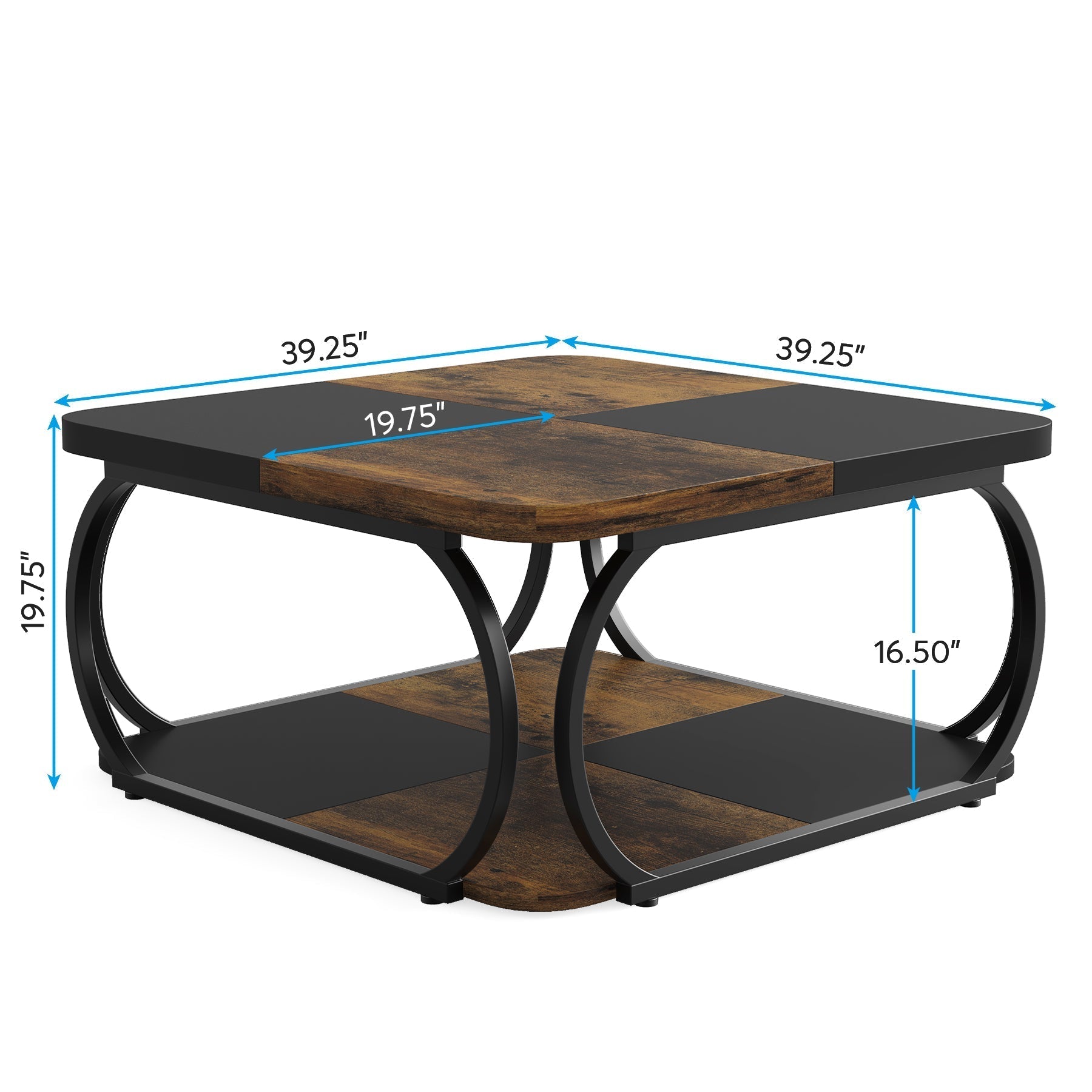 39" Square Coffee Table , Modern Central Cocktail Table with 2-Tier Storage for Living Room