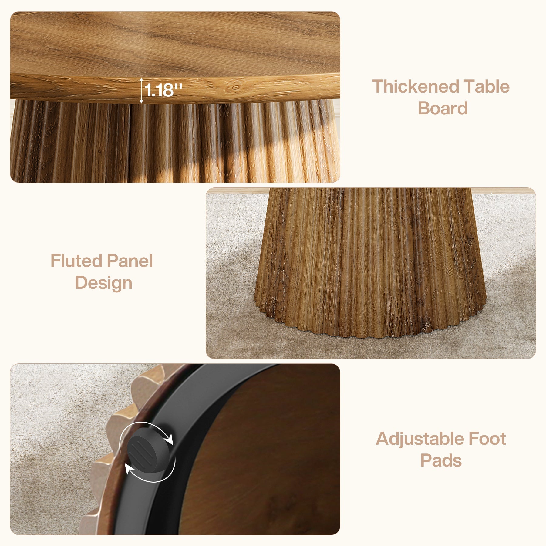 47.24" Round Dining Table, Kitchen Table with Fluted Design for 4-6