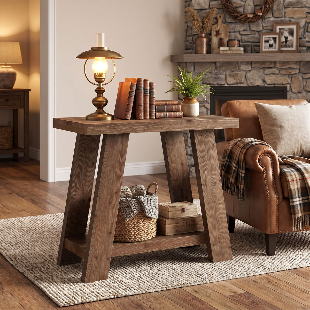 70cm Side Table, Solid Wood 2-Tier Nightstand with Storage for Living Room Bedroom