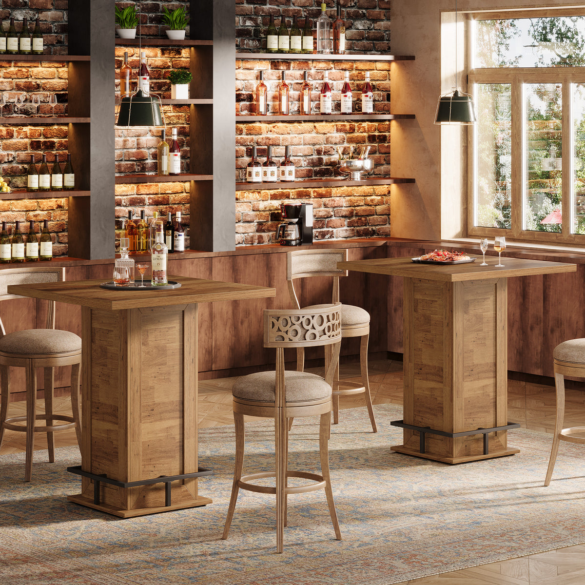 99cm Bar Table, Square Wooden Bistro Table for Home Pub