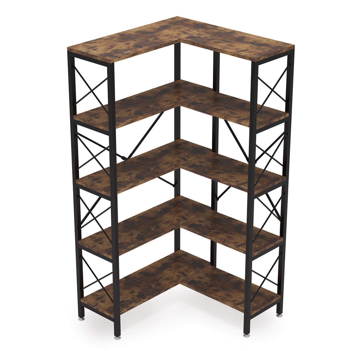 168cm Corner Bookshelf, 5-Tier Industrial Open Storage Rack