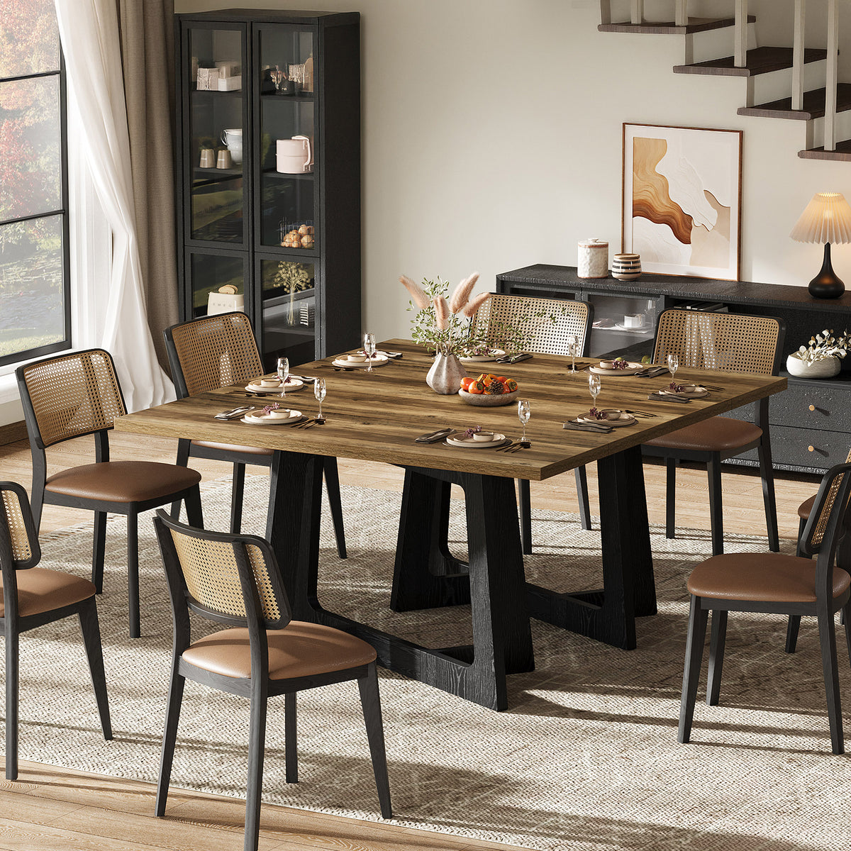 120cm Dining Table, Farmhouse Kitchen Table for 2-4 People with Sturdy Pedestal Base