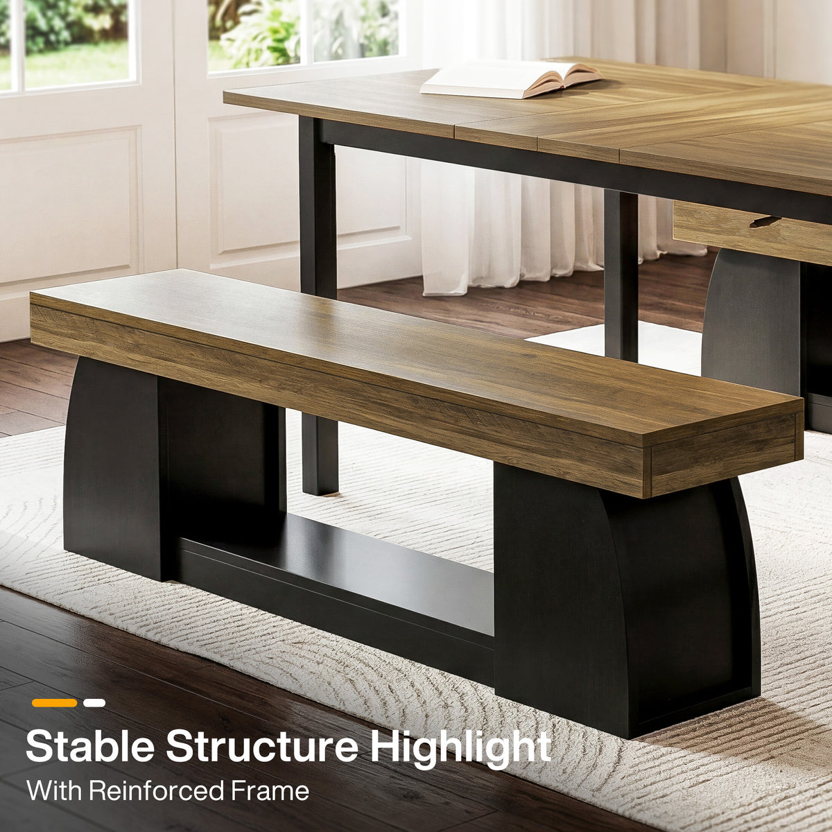 160cm Dining Bench, Farmhouse Kitchen Bench with Sturdy Frame
