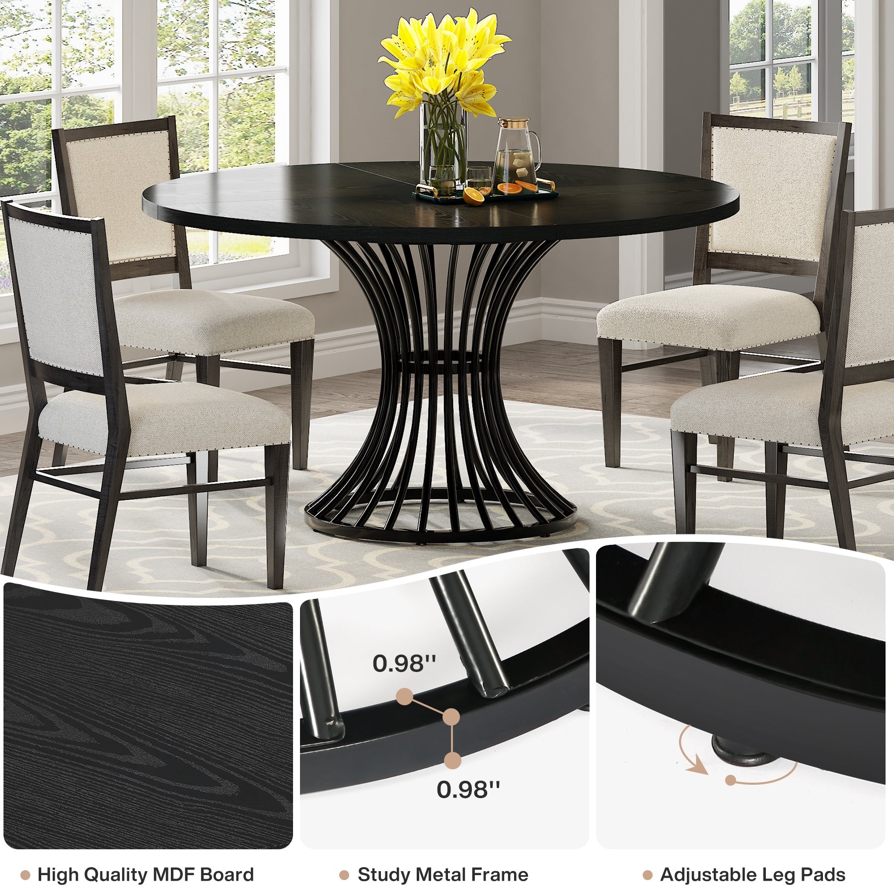 Round Dining Table for 4-6, 47" Farmhouse Circle Kitchen Table