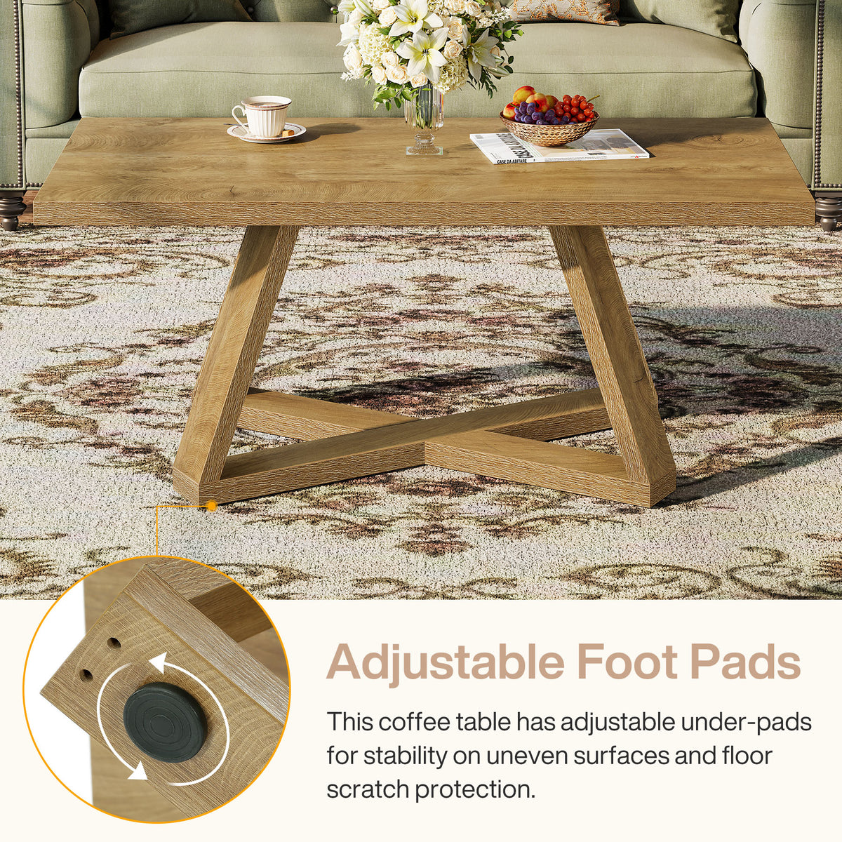 120cm Rectangle Coffee Table, Farmhouse Wooden Accent Table for Small Spaces