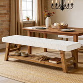140cm Upholstered Dining Bench, 2-Tier Solid Wood Kitchen Table Bench with Cushion 3