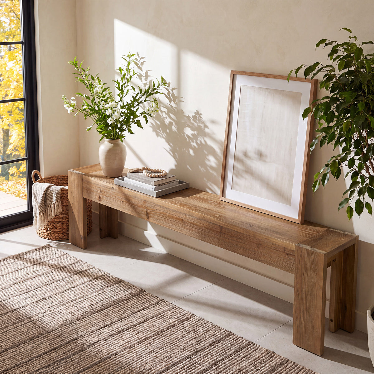 180cm TV Stand, Extra Long Solid Wood Farmhouse Entertainment Centre for Living Room