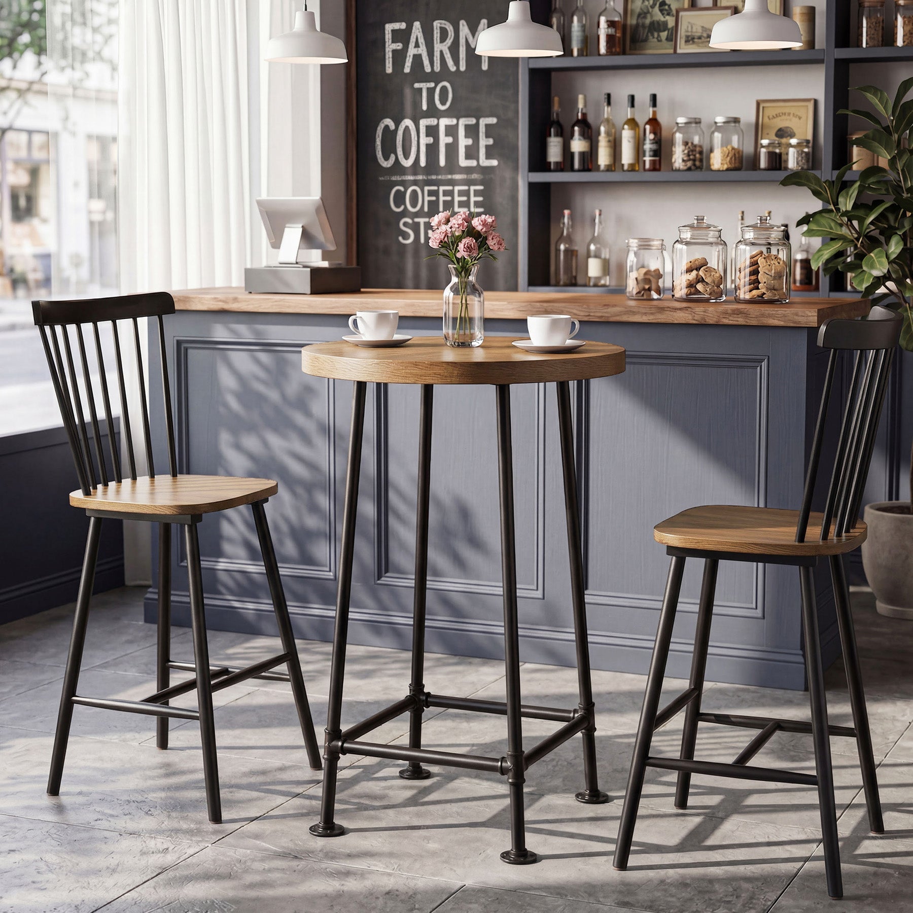 37.4" Round Bar Table, High Top Pub Table for Small Spaces