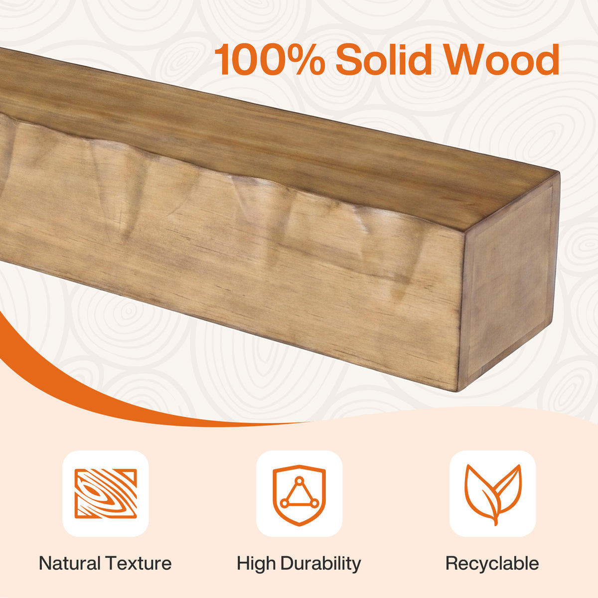 Tribesigns Rustic Suspended Fireplace Shelf in Solid Wood, 160 cm, Load Capacity 36 kg
