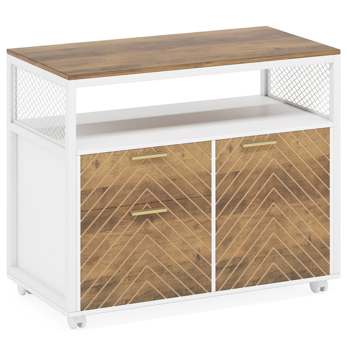 80cm File Cabinet, Lateral Printer Stand with Drawers & Rolling Casters