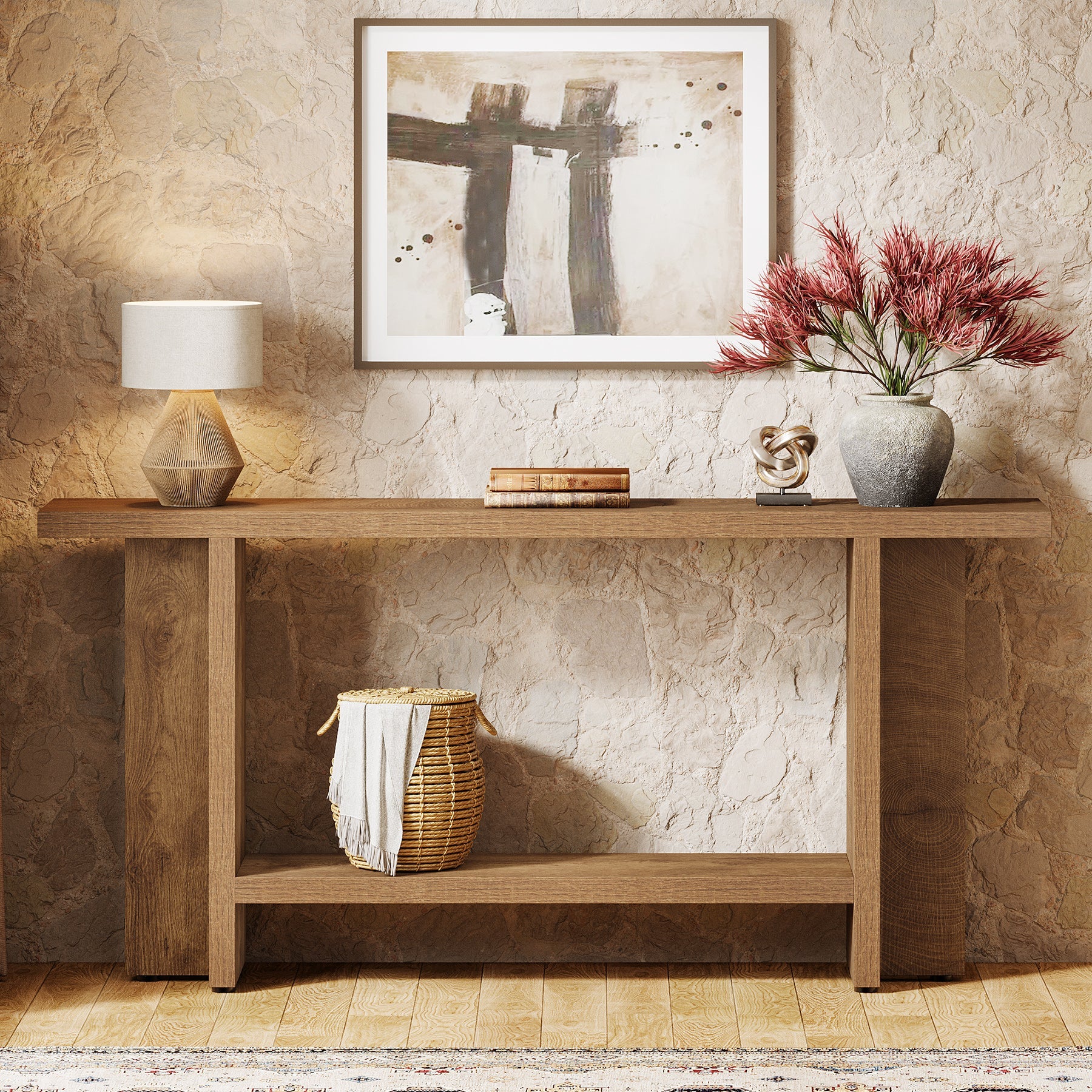 59" Console Table, Farmhouse Sofa & Hallway Table with Double Storage