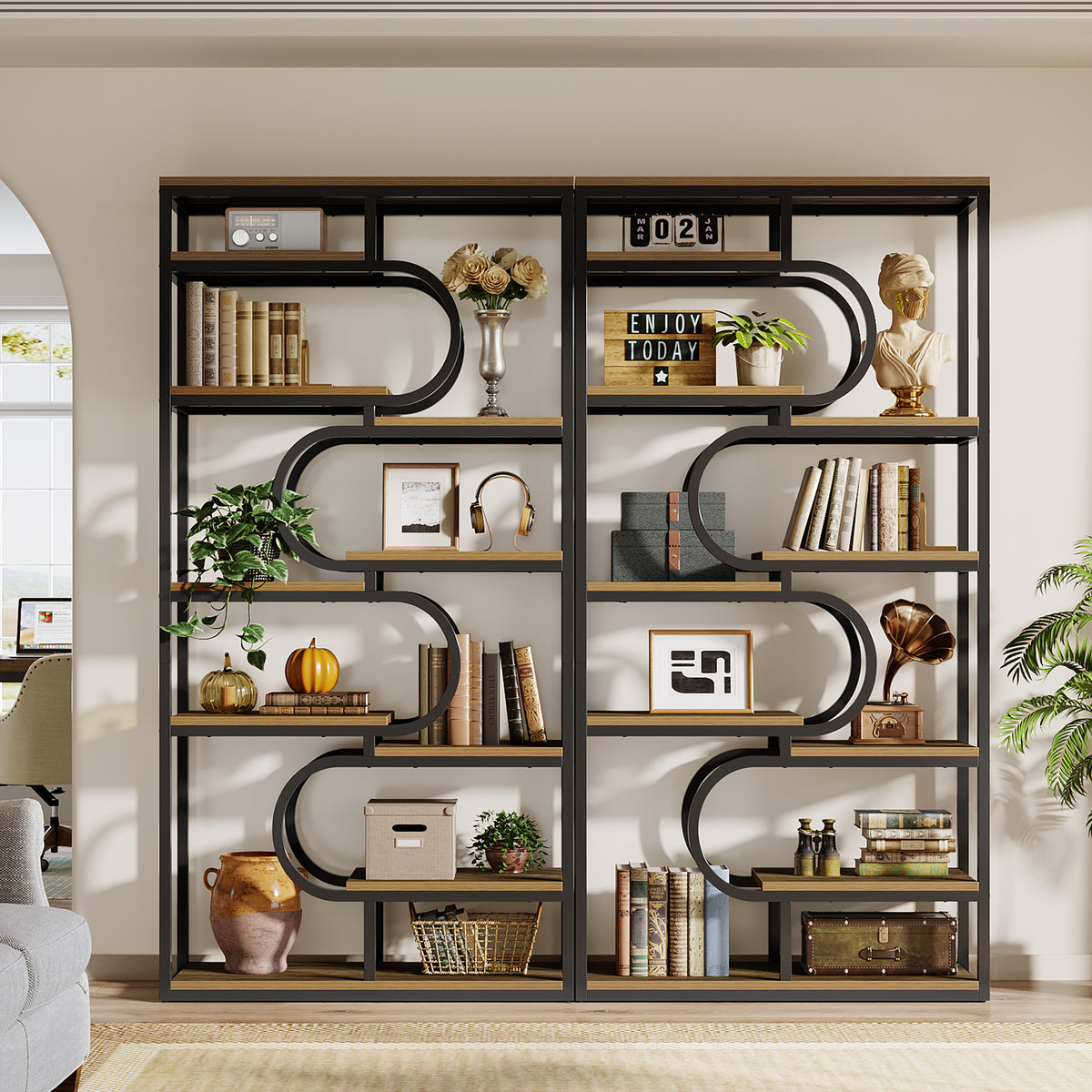 180cm 5-Tier Bookcase, Industrial Metal Frame Shelf for Home Office