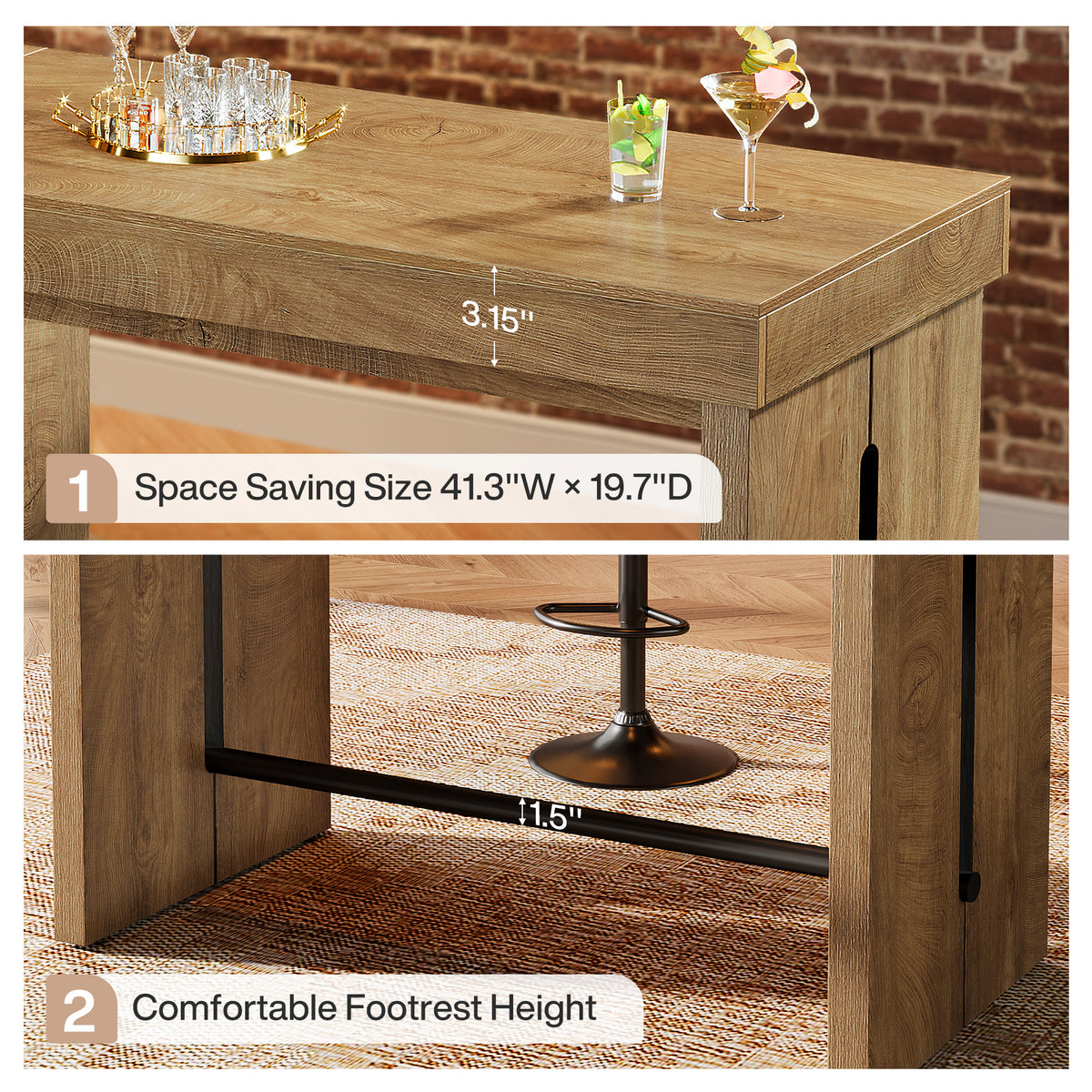 104cm Bar Table, Counter Height Pub Table with Thickened Tabletop
