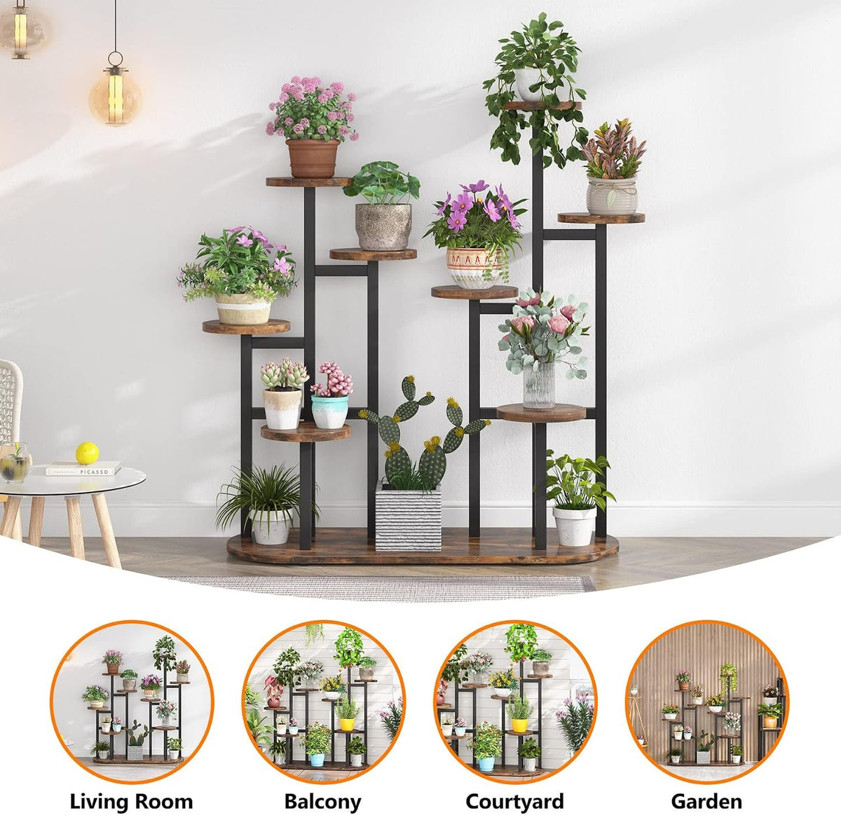 100x44x111cm 11-Tier Plant Stand, Tall Rustic Brown Metal & Wood for Home.