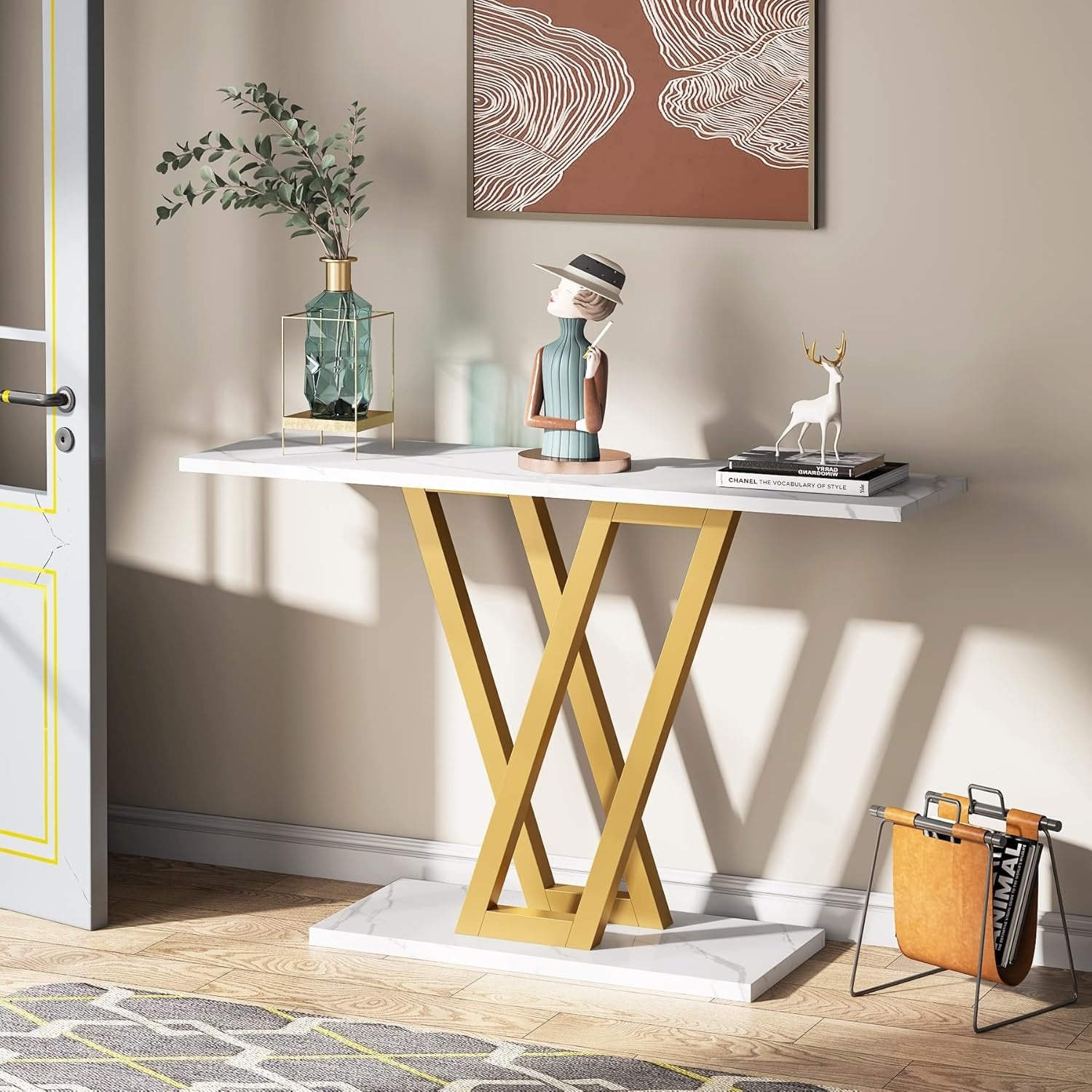 43" Gold Console Table, Modern Hallway Table Entryway Tables Narrow Sofa Table for Living Room