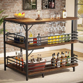 L-Shaped Home Bar Unit, 3-Tier Liquor Table With Storage Shelves and Wine Glasses Holder for Home Kitchen Pub 3