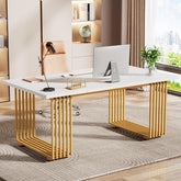 70.9" Modern Office Desk, White Executive Desk with Gold Metal Legs Large Workstation for Home Office 3