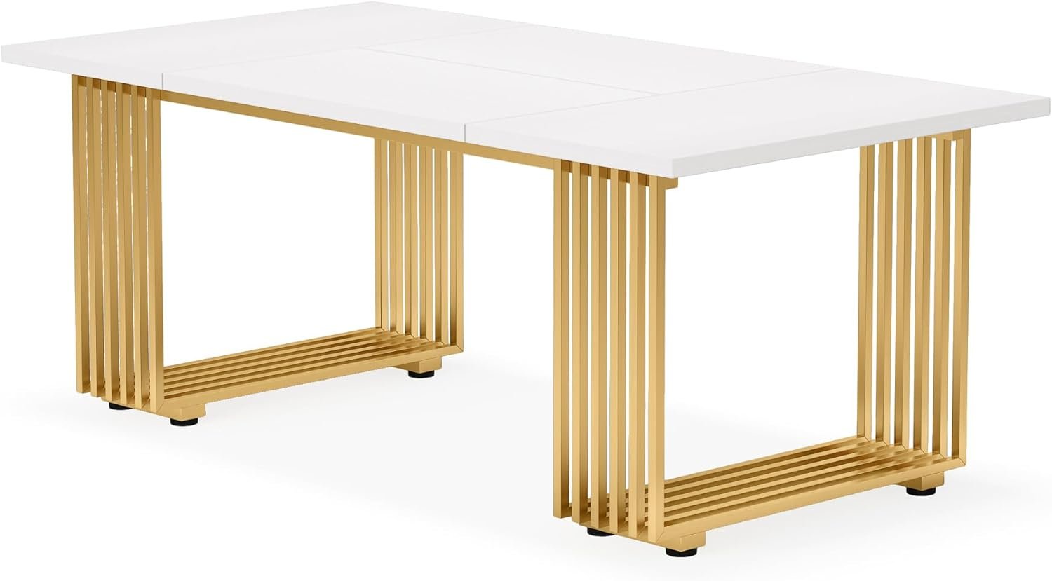 70.9" Modern Office Desk, White Executive Desk with Gold Metal Legs Large Workstation for Home Office