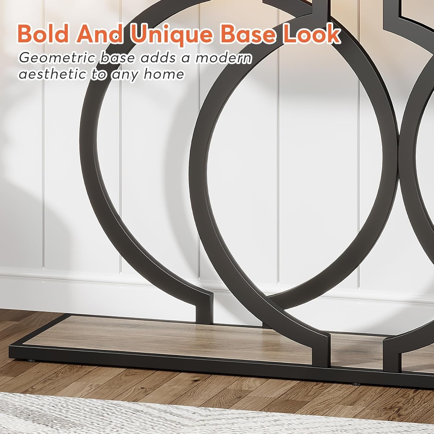 55" Console Table, Narrow Entryway Sofa Table with Geometric Metal Frame
