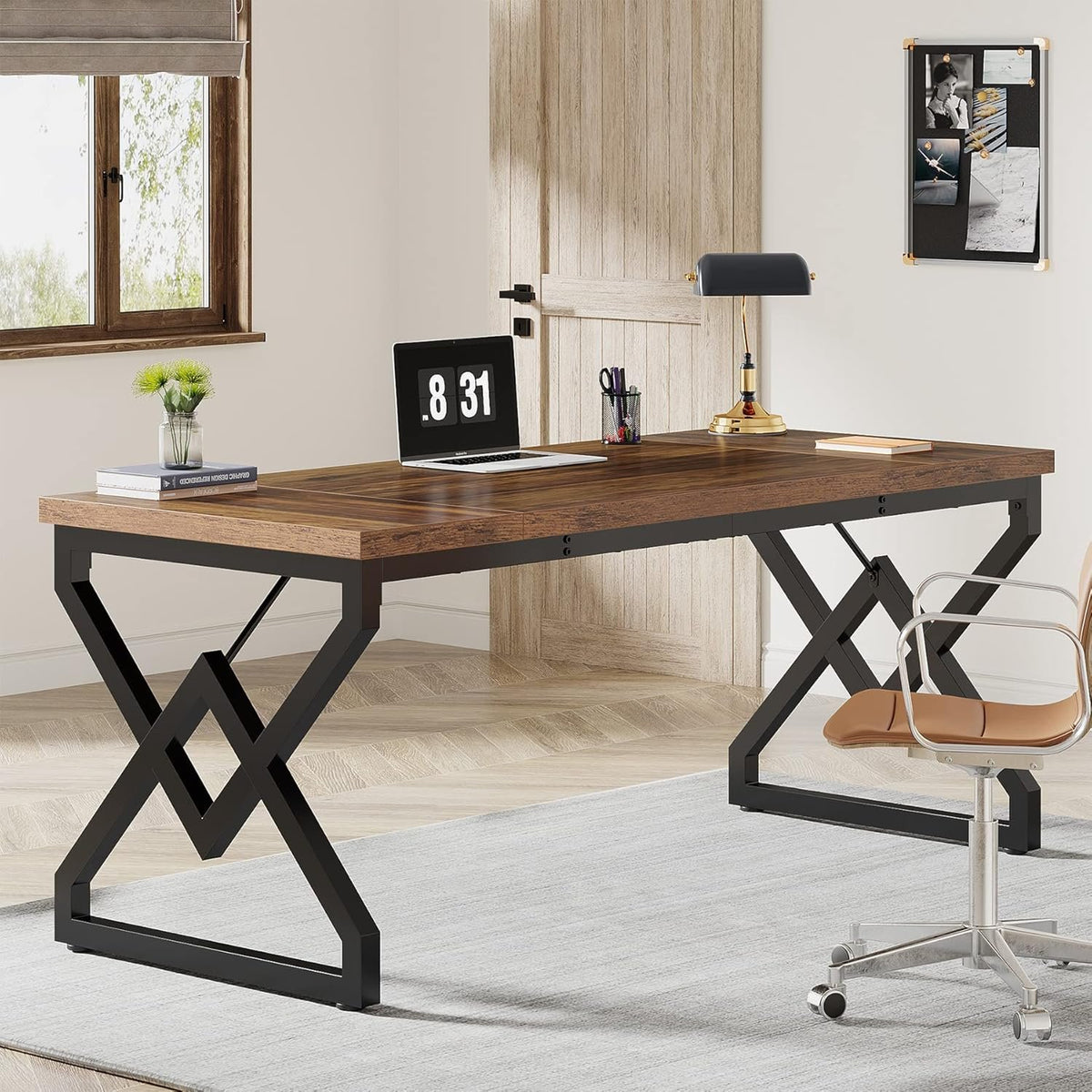 160cm Computer Desk, Extra Thick Wood Top & Metal Frame