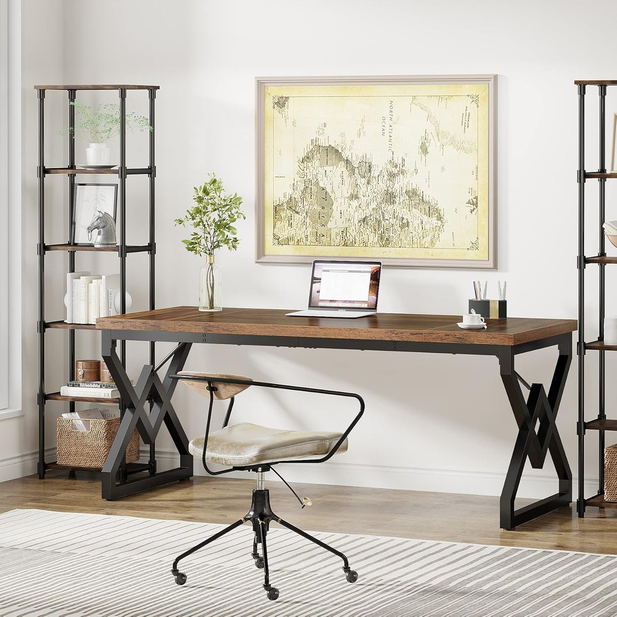 160cm Computer Desk, Extra Thick Wood Top & Metal Frame