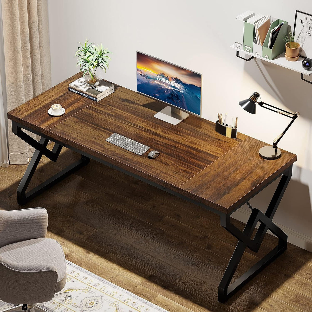 160cm Computer Desk, Extra Thick Wood Top & Metal Frame