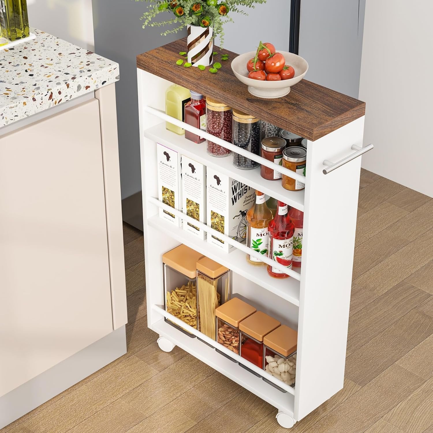 4-Tier Storage Cart, Slim Rolling Narrow Kitchen Cart for Small Place