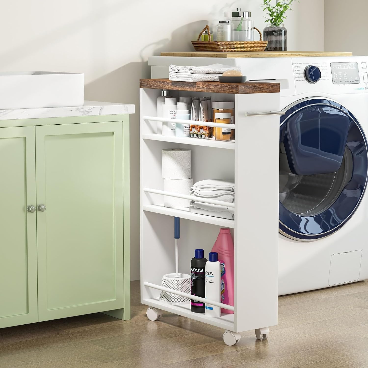 4-Tier Storage Cart, Slim Rolling Narrow Kitchen Cart for Small Place