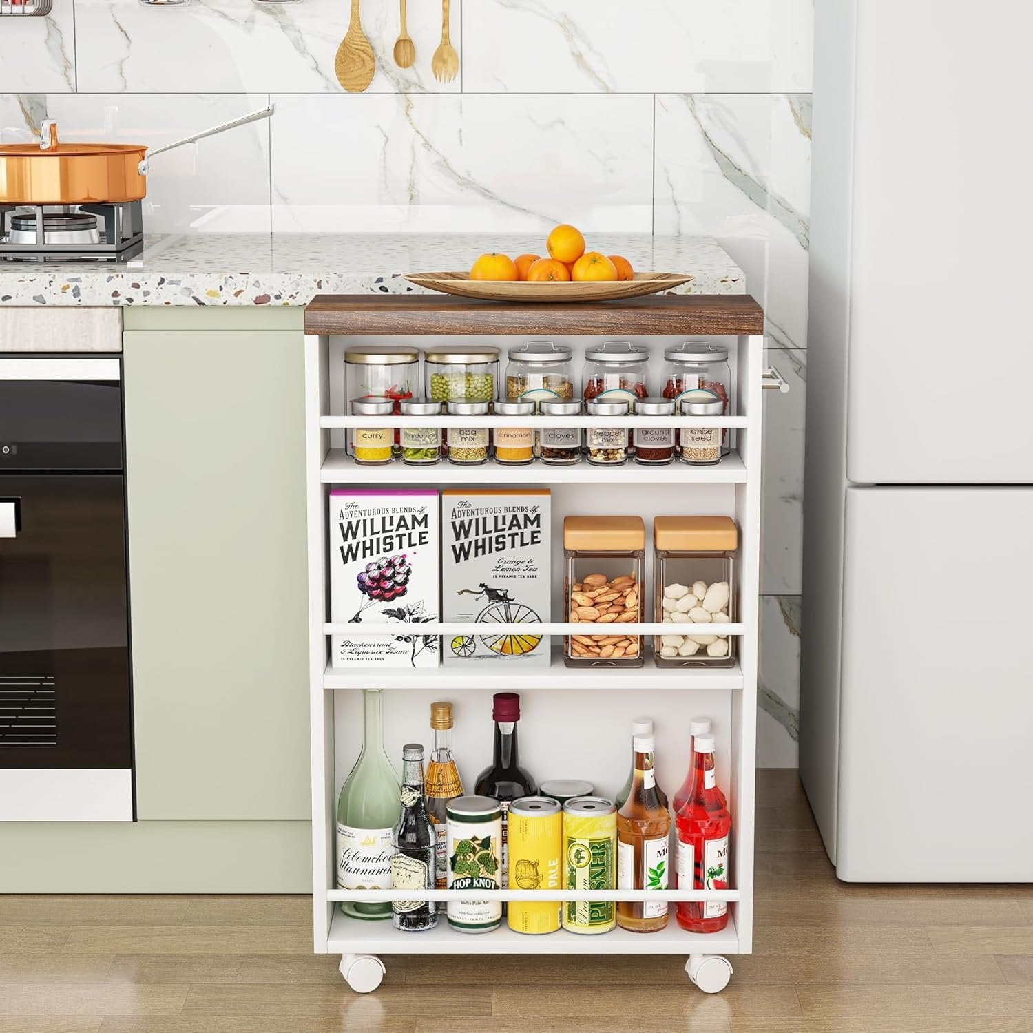 4-Tier Storage Cart, Slim Rolling Narrow Kitchen Cart for Small Place