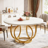 120cm Modern Round Dining Table for 4, White Wood Kitchen Table with Gold Metal Base 3