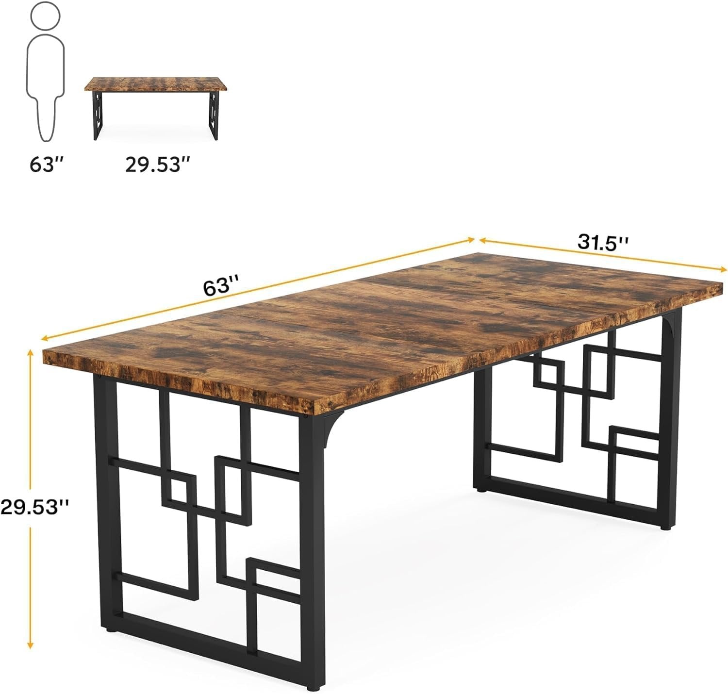 63" Dining Table for 4-6 People, Industrial Dinner Table for Kitchen & Dining Room