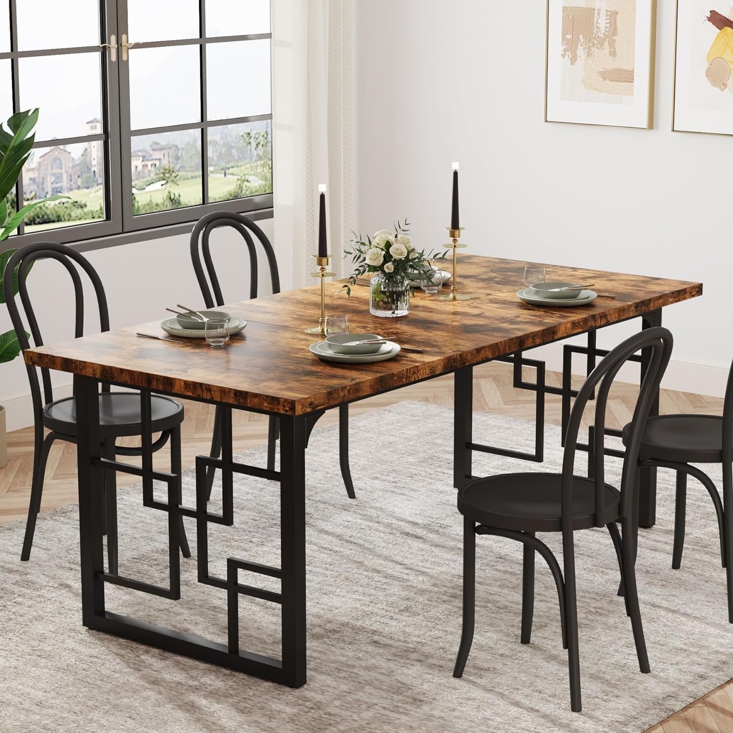 63" Dining Table for 4-6 People, Industrial Dinner Table for Kitchen & Dining Room