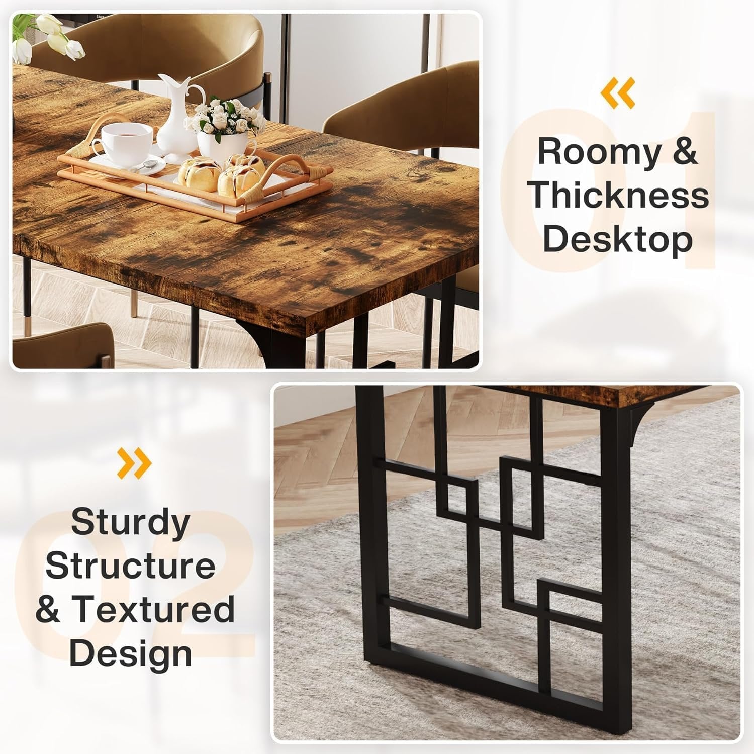 63" Dining Table for 4-6 People, Industrial Dinner Table for Kitchen & Dining Room